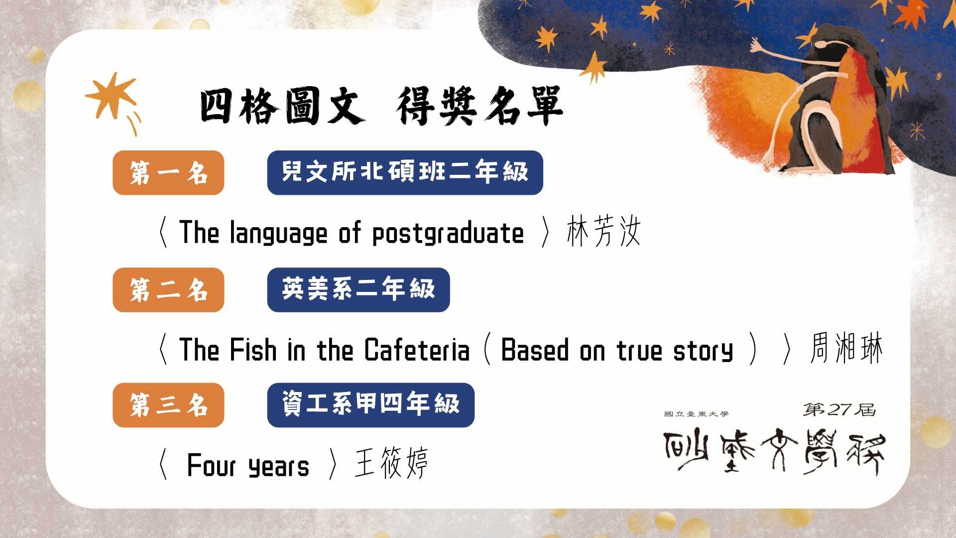 Link to 第二十七屆砂城文學獎四格圖文得獎名單海報。